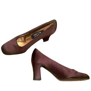 Stuart Weitzman Chocolate Brown Satin Classic Square Toe Heels Shoes Size 6.5